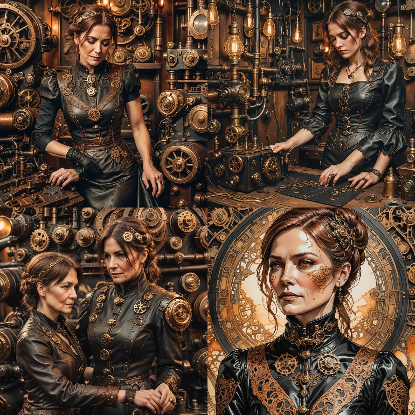 Steampunk Seamstress Hand-Stitching Leather Dress