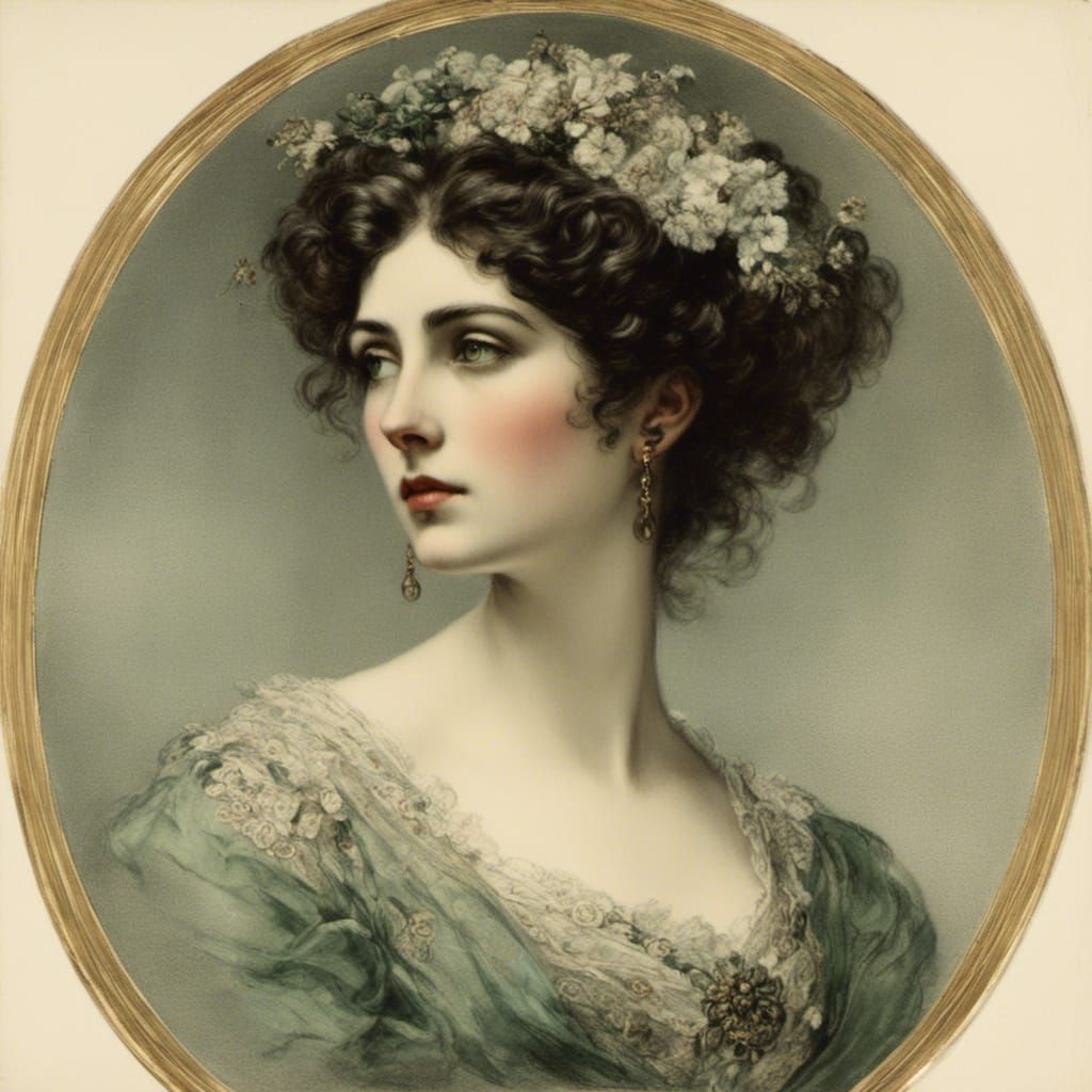 Hauntingly Beautiful Woman in Embroidered Regency Dress