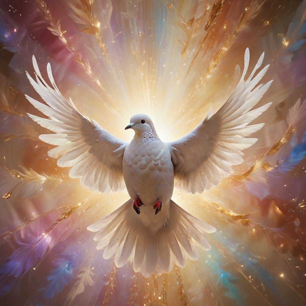 Surrealistic Dove Descends in Vibrant, Ethereal Light