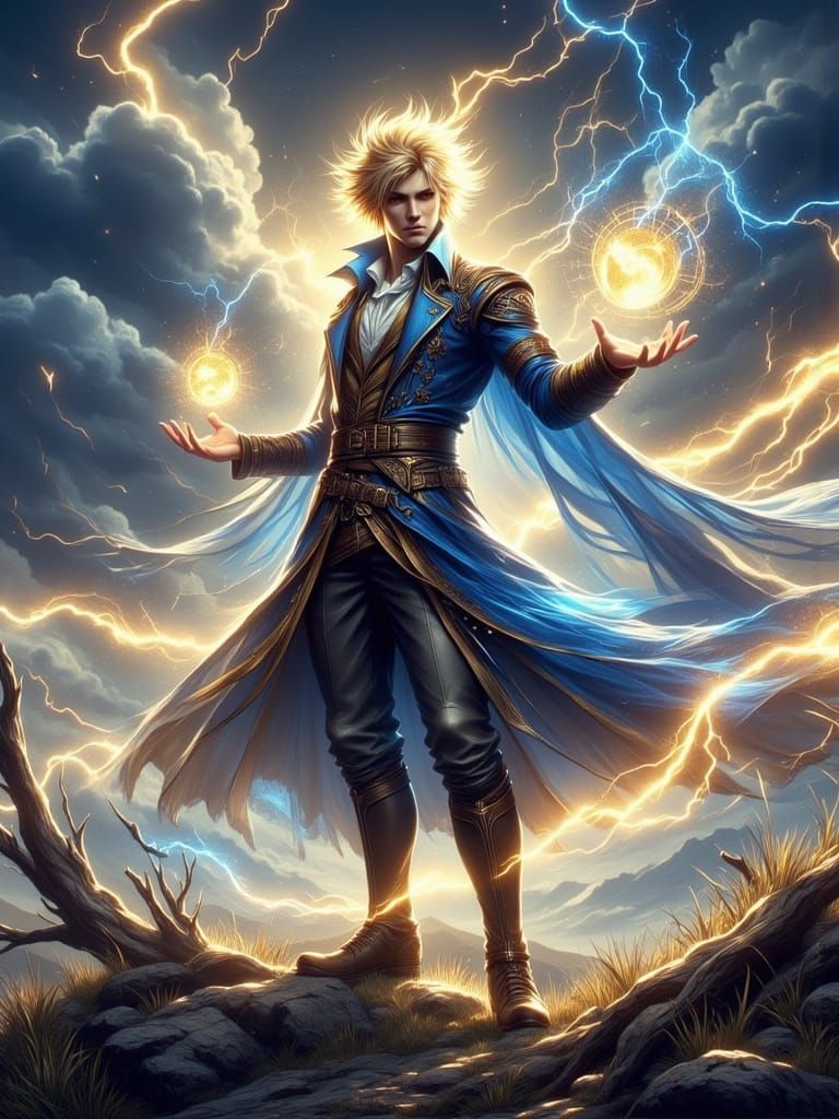 Victorian Anime Mage with Fox Sigil in Stormy Sky