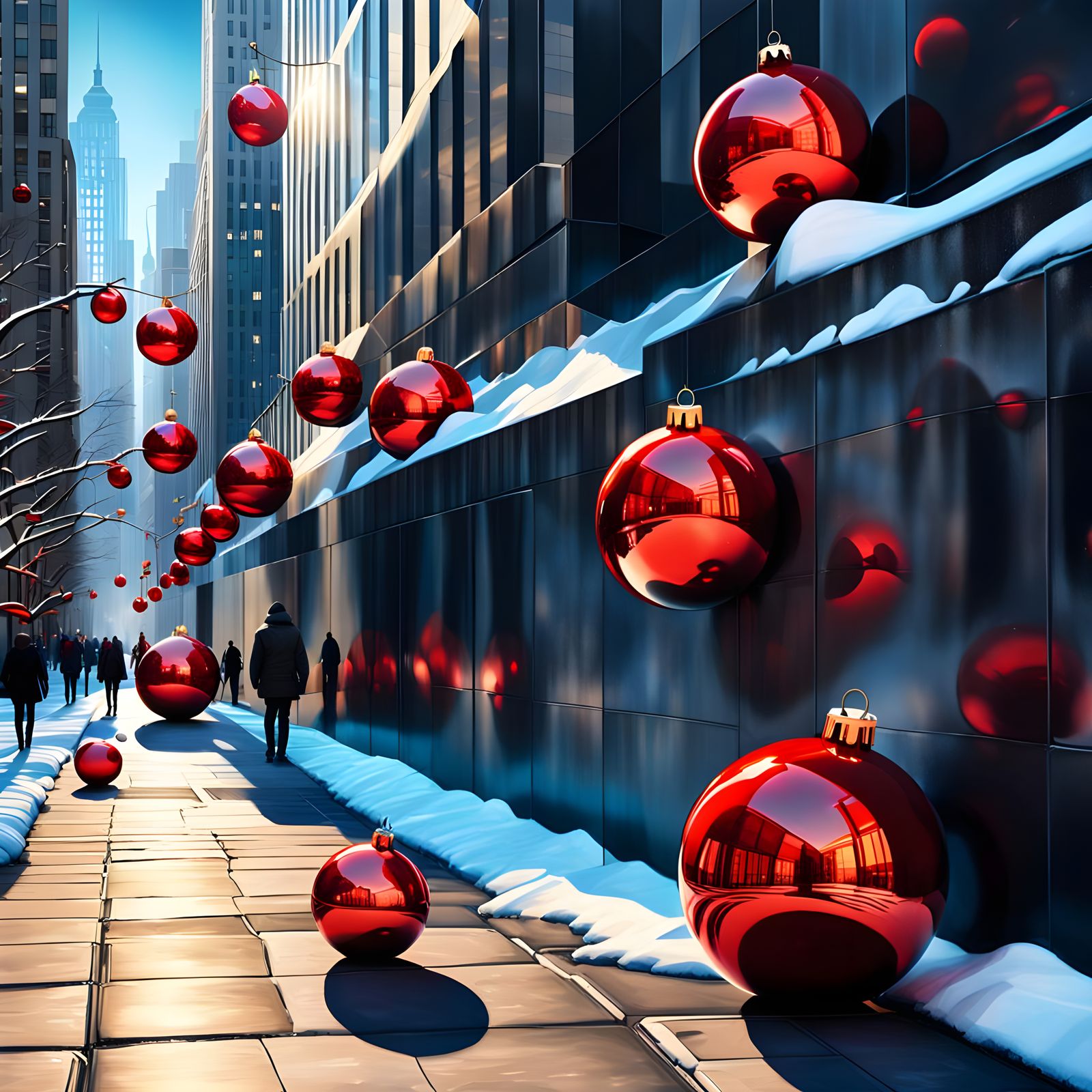 Vibrant Winter Wonderland on Wall Street in Cinematic Oil Pa...