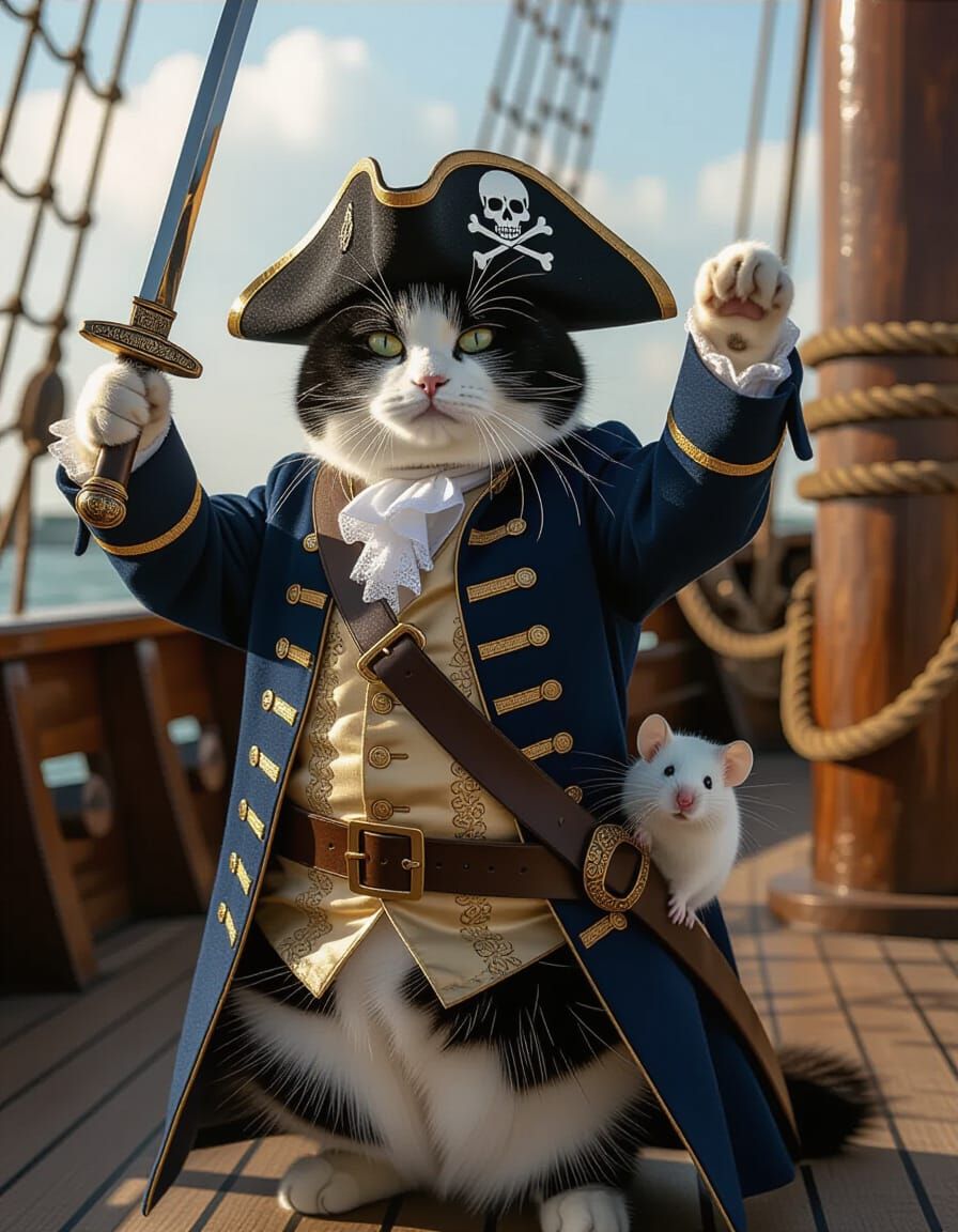 Proud Naval Cat on Quarterdeck in 18th Century Style
