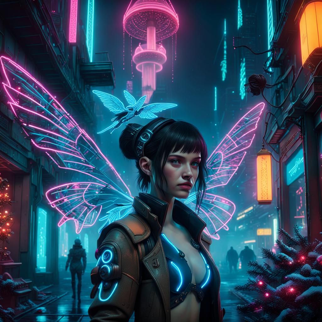 Bioluminescent Christmas Fairy Tale in Cyberpunk Style