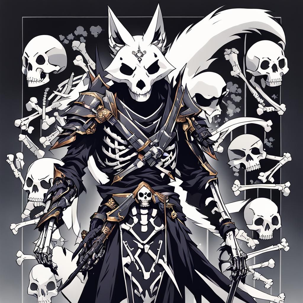 Kitsune Skeleton Warrior in Anime Style