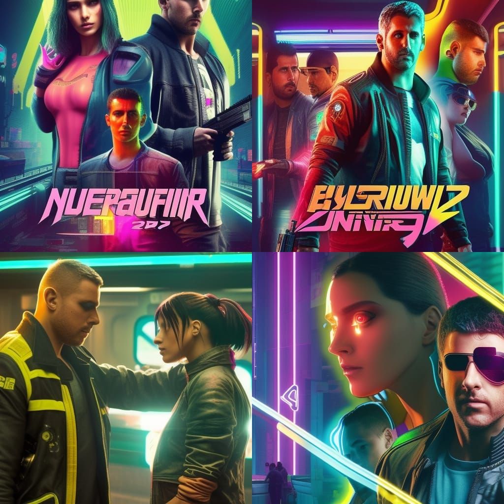 Cyberpunk Subway Accident in Neon Cityscape