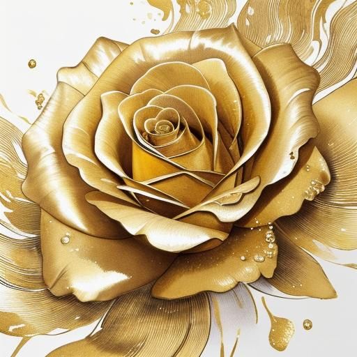 Monochrome Watercolor: Golden Rose with Metallic Stars
