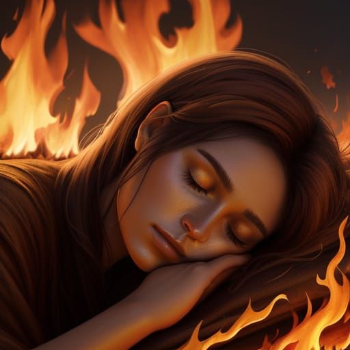 Woman in Golden Light, Amidst Flickering Flames