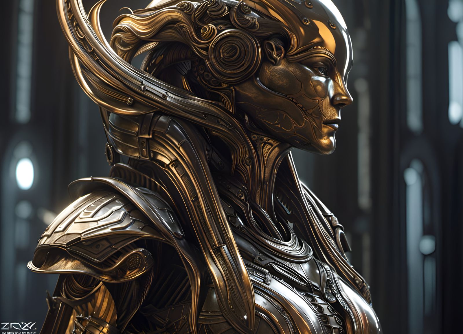 Futuristic Medusa in Cyberpunk Dystopian City