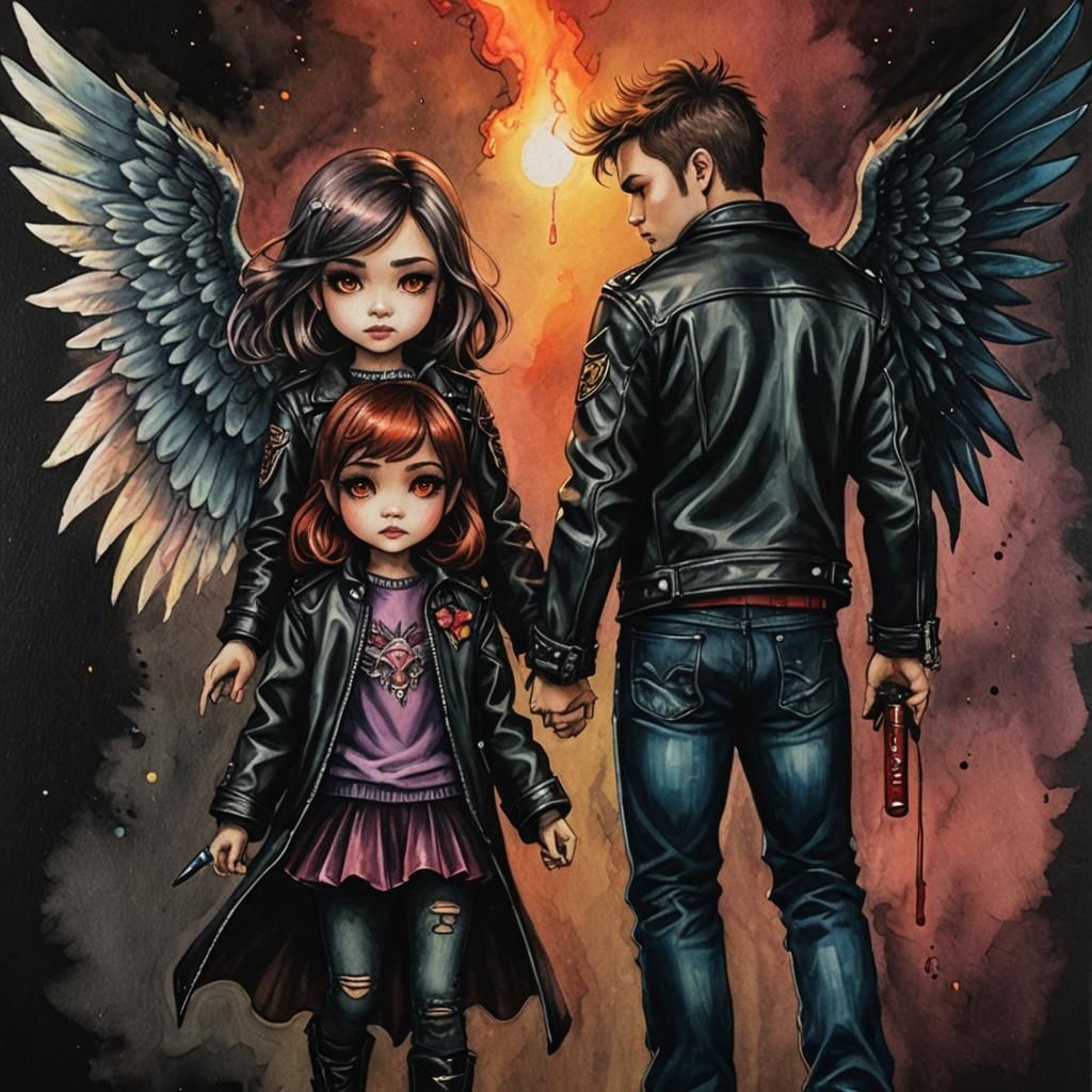 child's crayon colored pencil drawing, cute  angel in dress ...