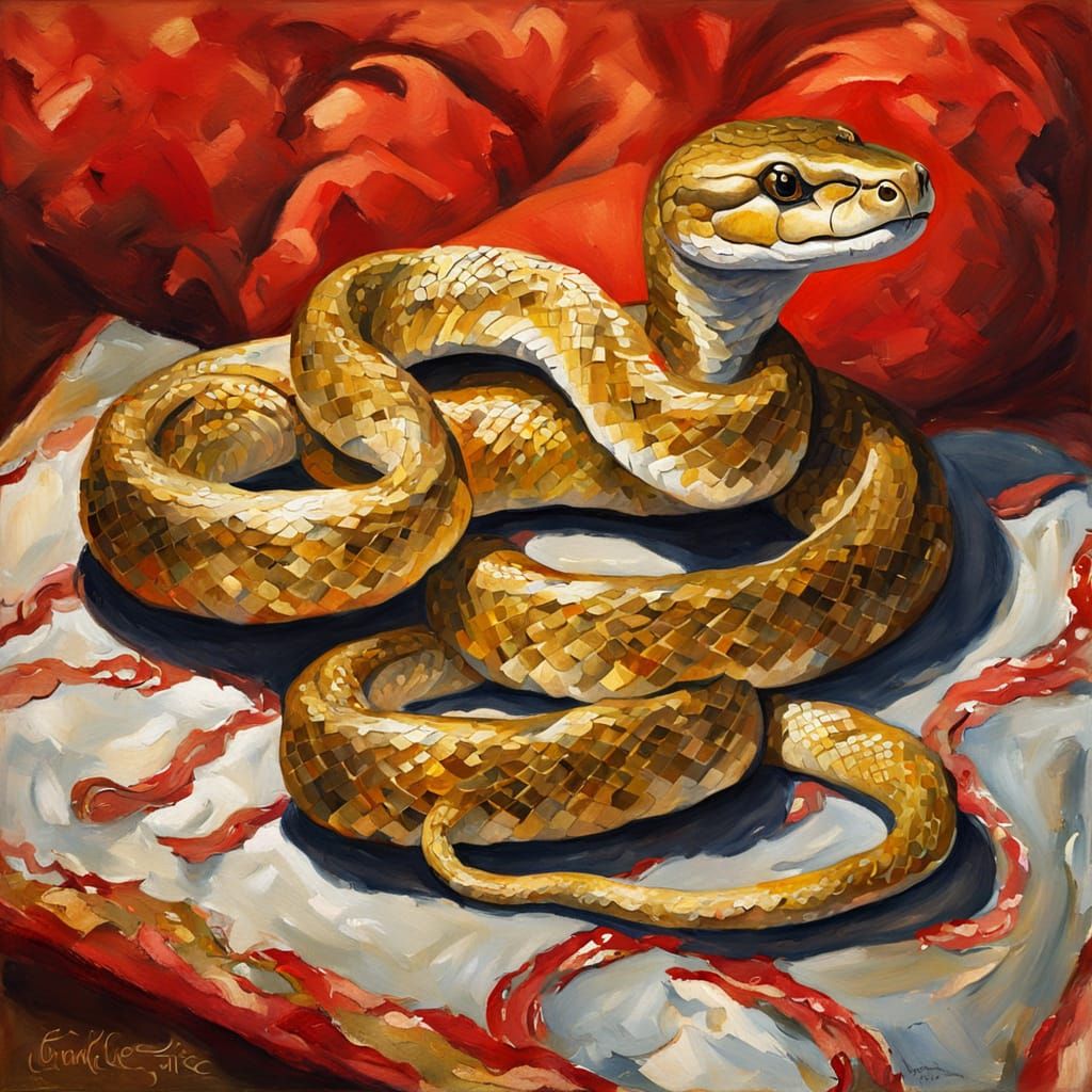 Surreal Golden Snake Celebrates New Year in Impressive Gouac...