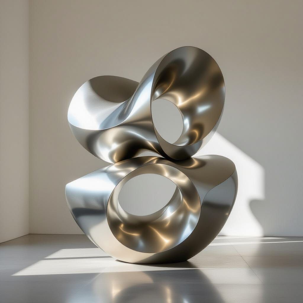 Abstract Metallic Sculpture Reflecting Light and Shadow