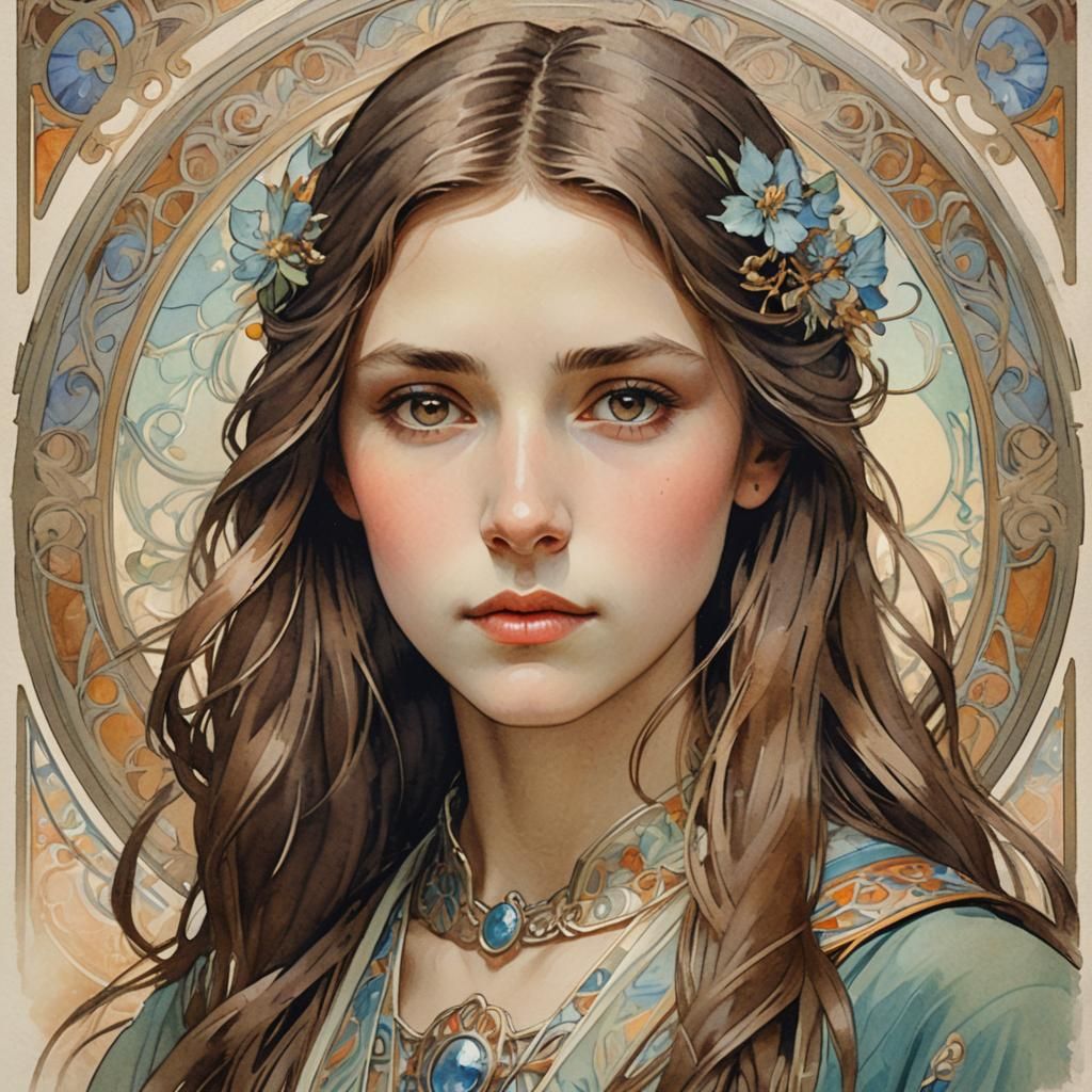Art Nouveau Portrait of a Confident Young Woman