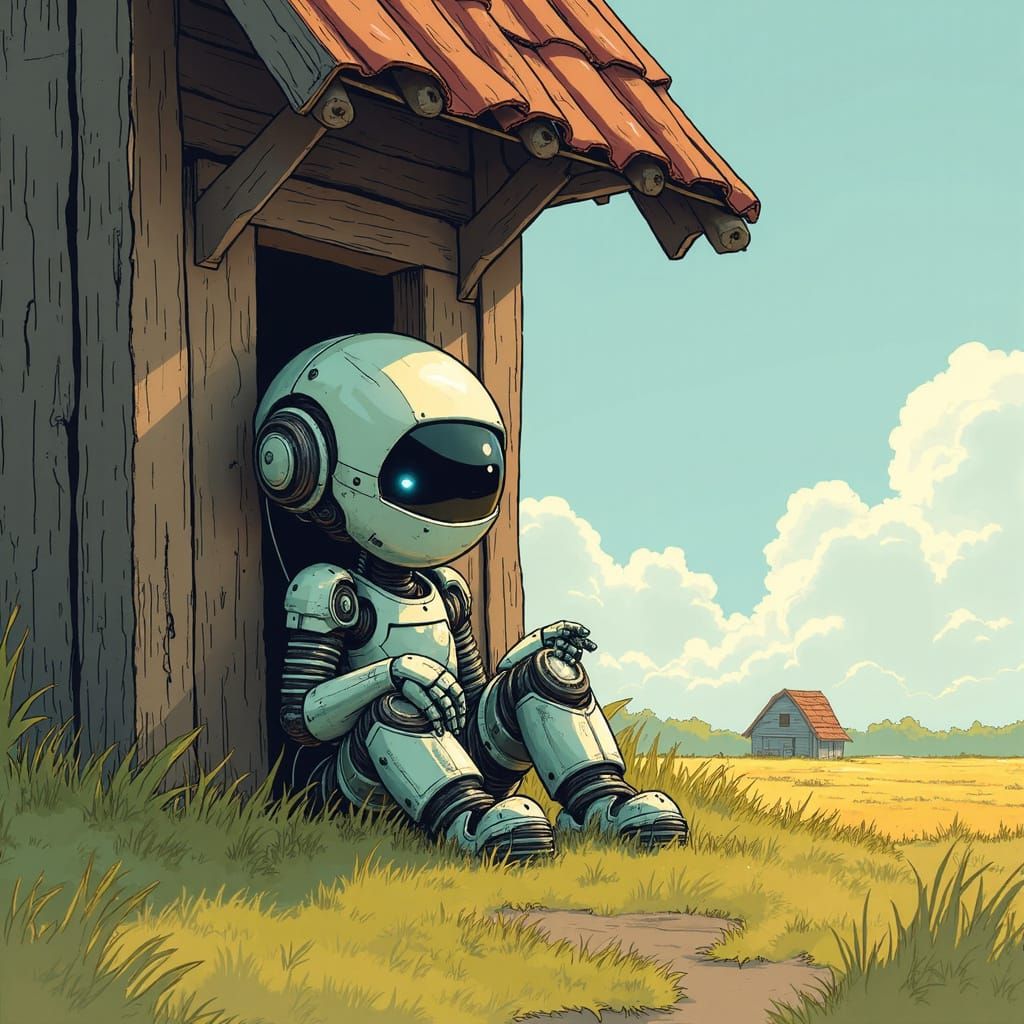 Robot in Field, Digital Comic Art