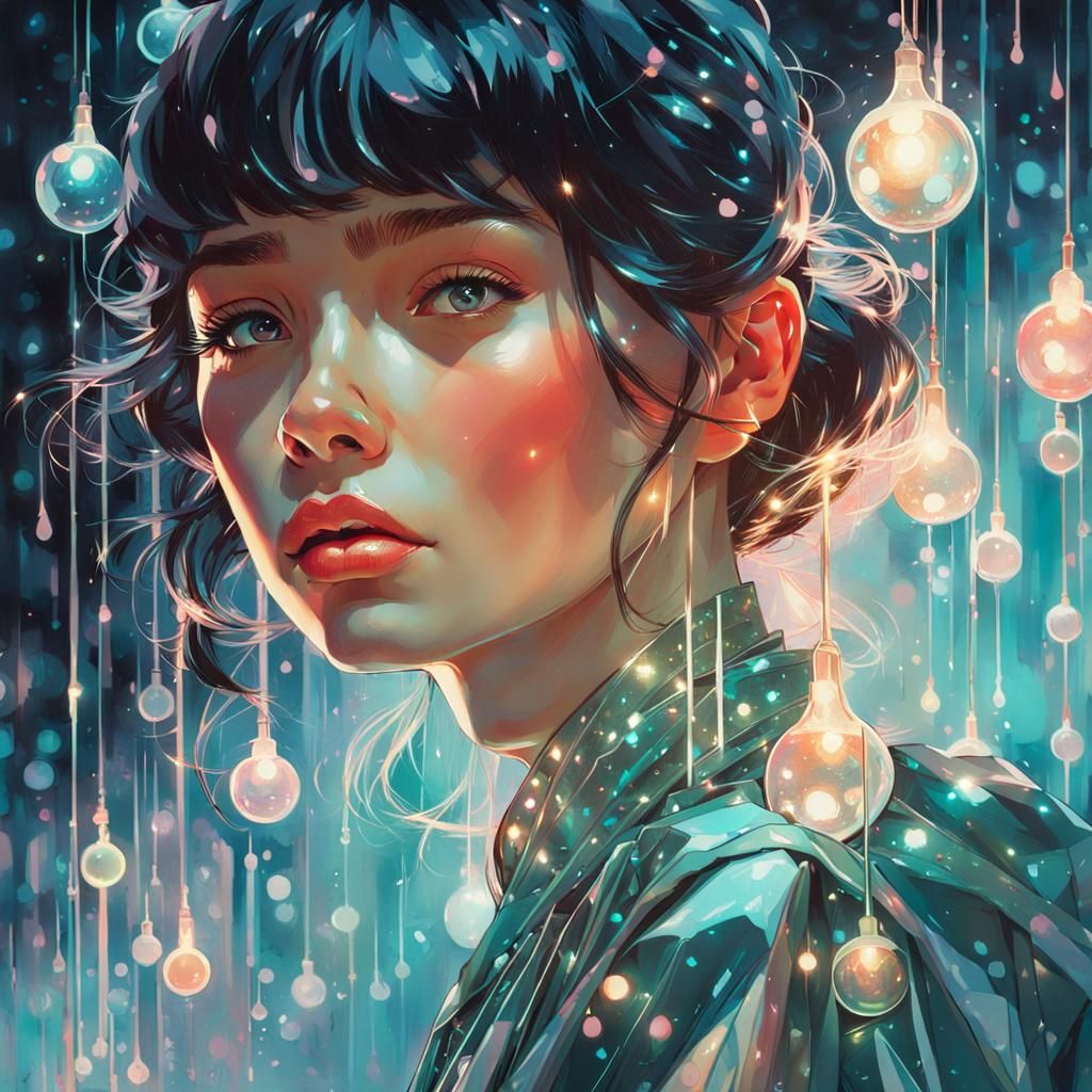Iridescent Dew Drops in Hyper-Realistic Style