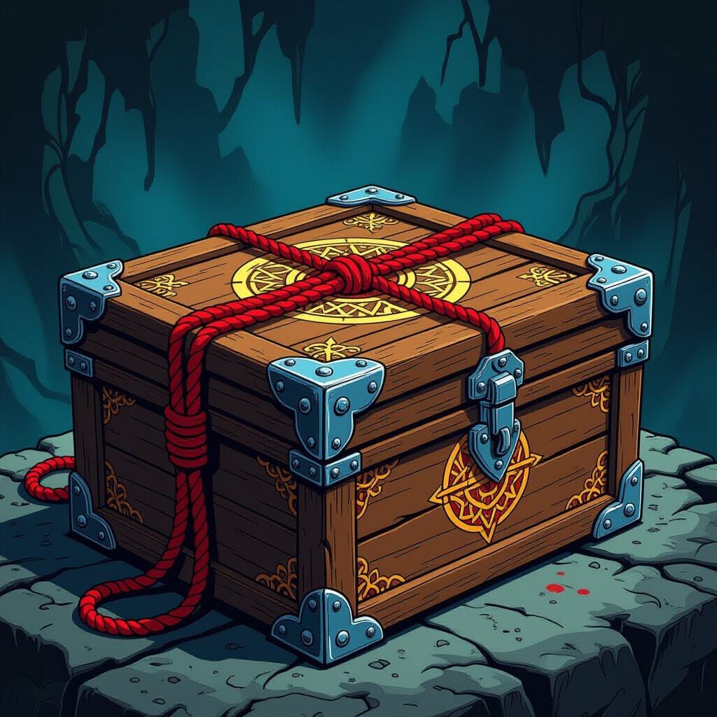 Mystical Wooden Box in Comic Book Art Style