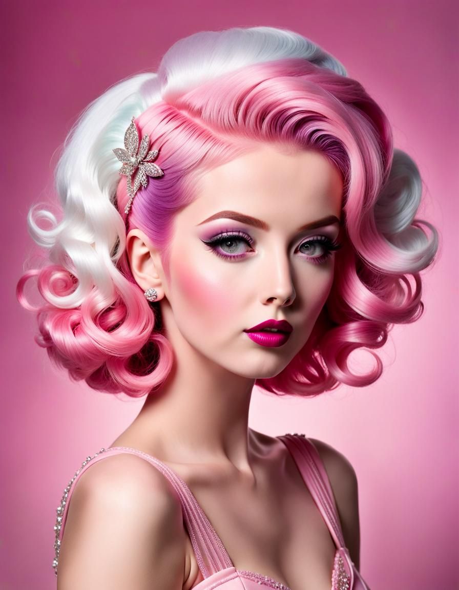 HAIRSTYLES - A beautiful fairy floss coloured pink haired woman with an iconic 1940's hairstyle