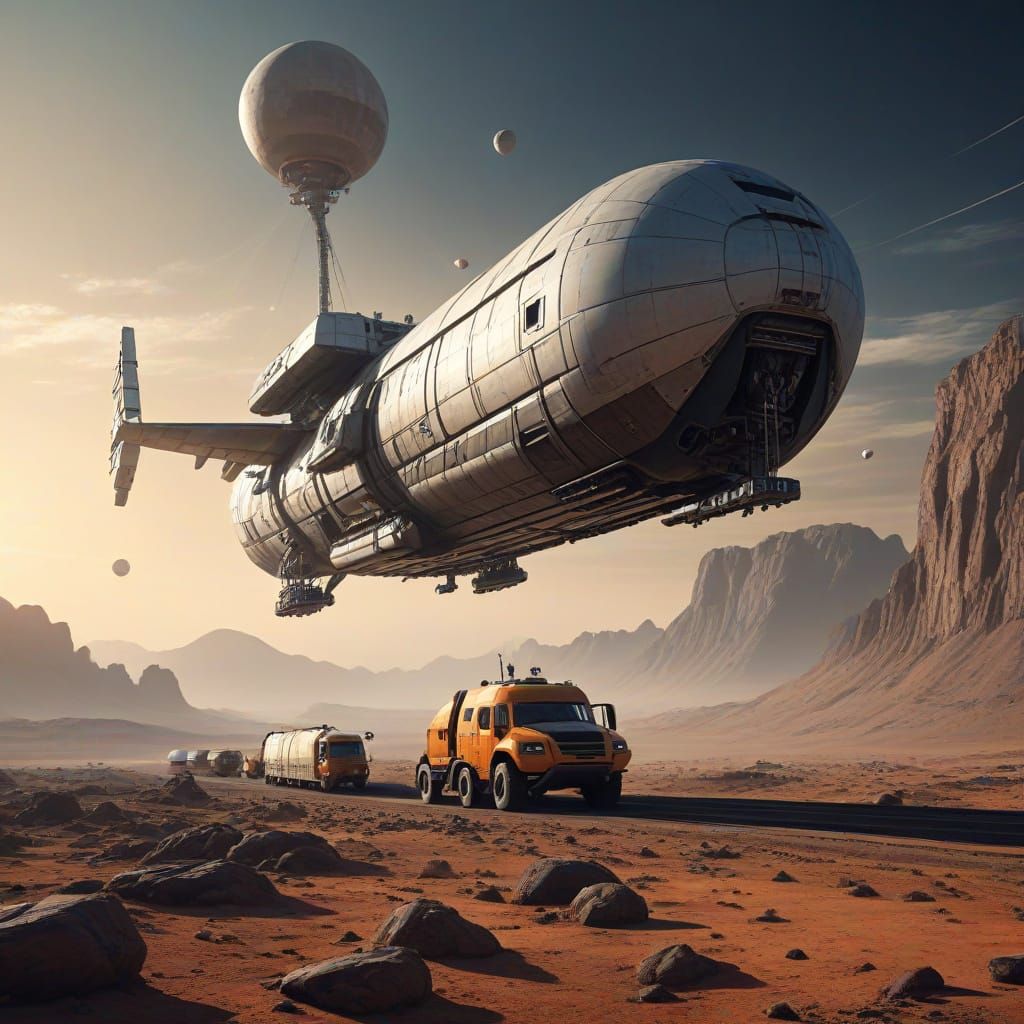 Cargo Spacecraft Over Alien Planet: Detailed Realism