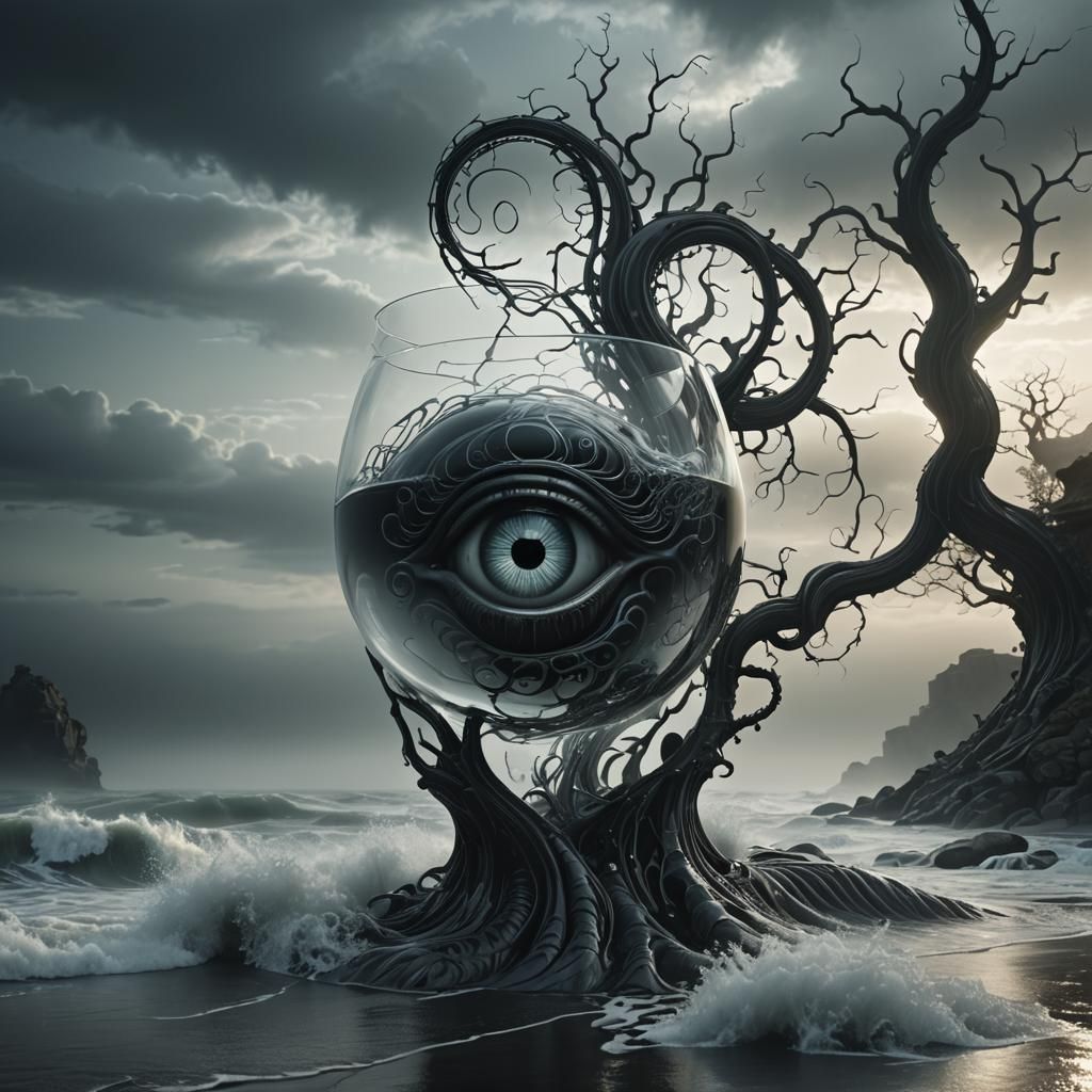 Glass A with Brain in Dark Fantasy Style