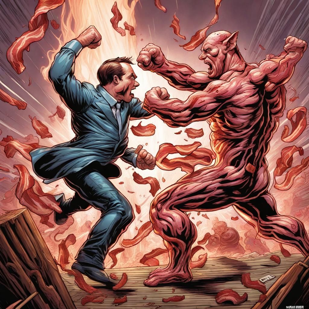 Bacon Battle: Comic Book Style Illustration