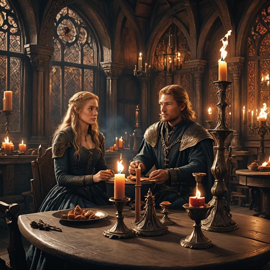 Faramir and Eowyn by Candlelight: Fantasy Concept Art