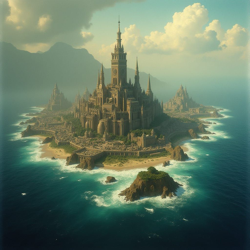 Atlantis Metropolis of Eternity in Golden Twilight