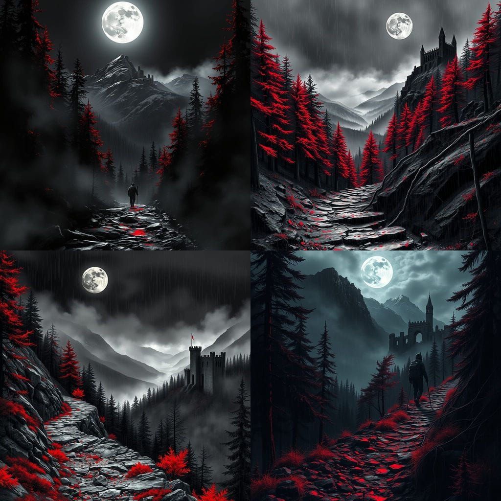 Sinister Autumn Night: Misty Forest, Castle Ruins, and Red M...