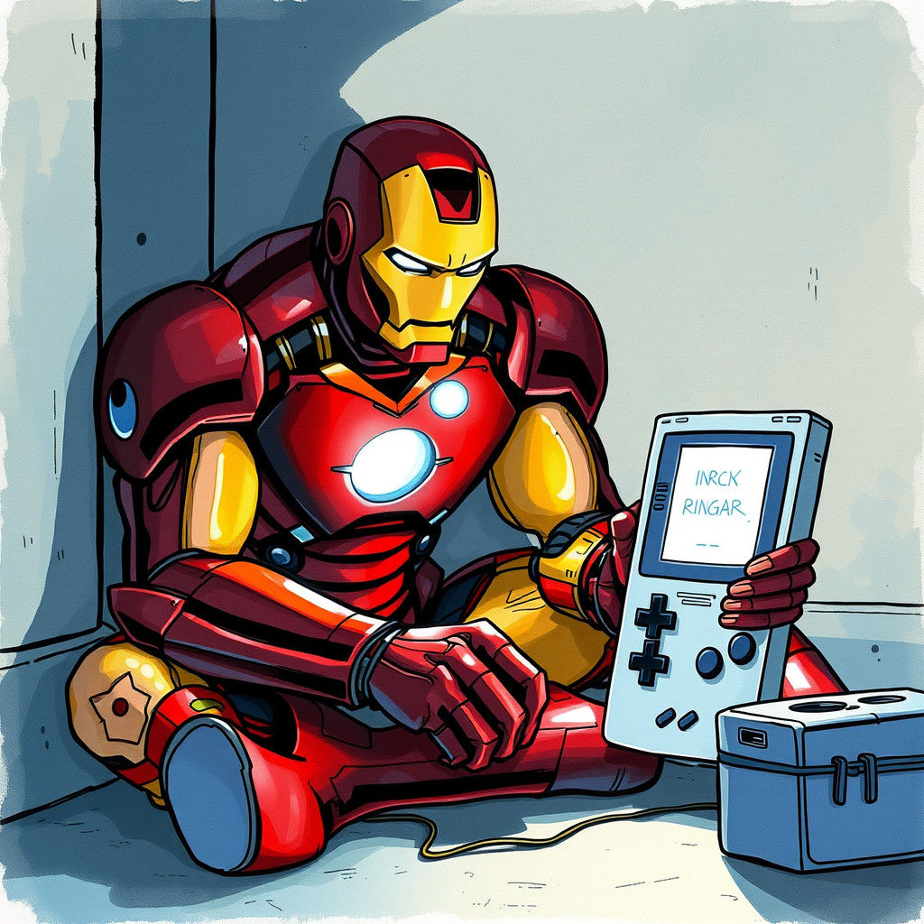 Iron Man Game Boy Acrylic and Watercolor Art