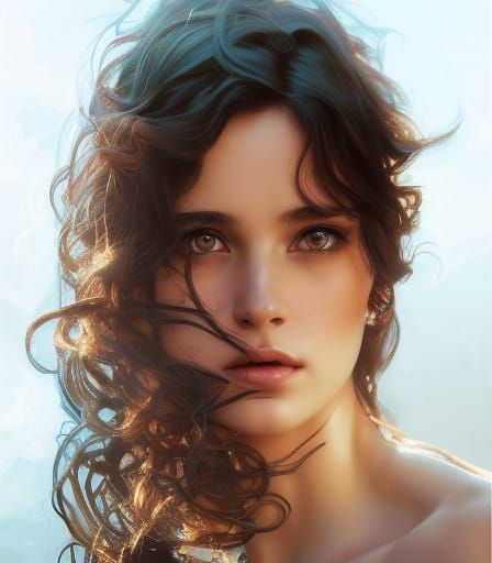 Brunette with Curly Hair in Hyperdetailed Portrait
