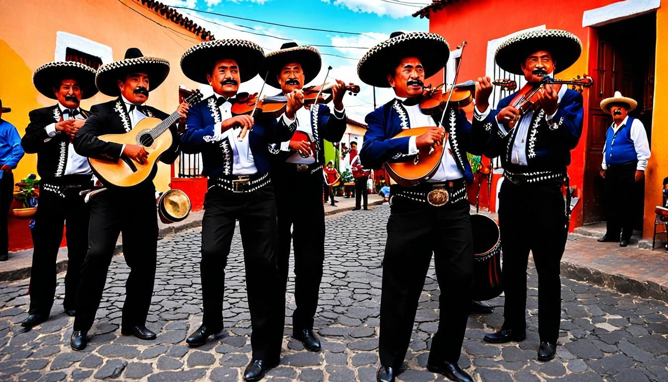 Mexican Mariachi Band Performing in Village Street