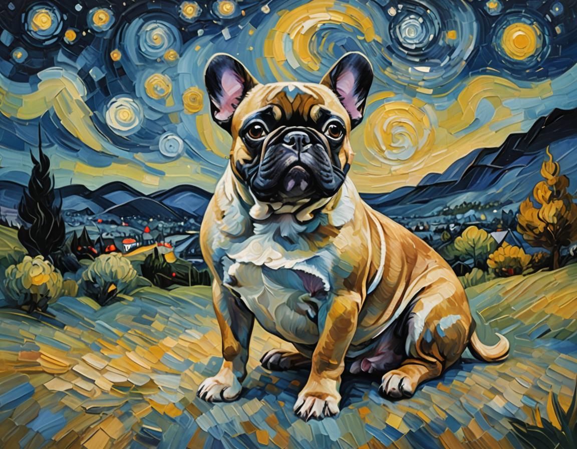 a painting of a french bulldog dog portrait in the style of ...