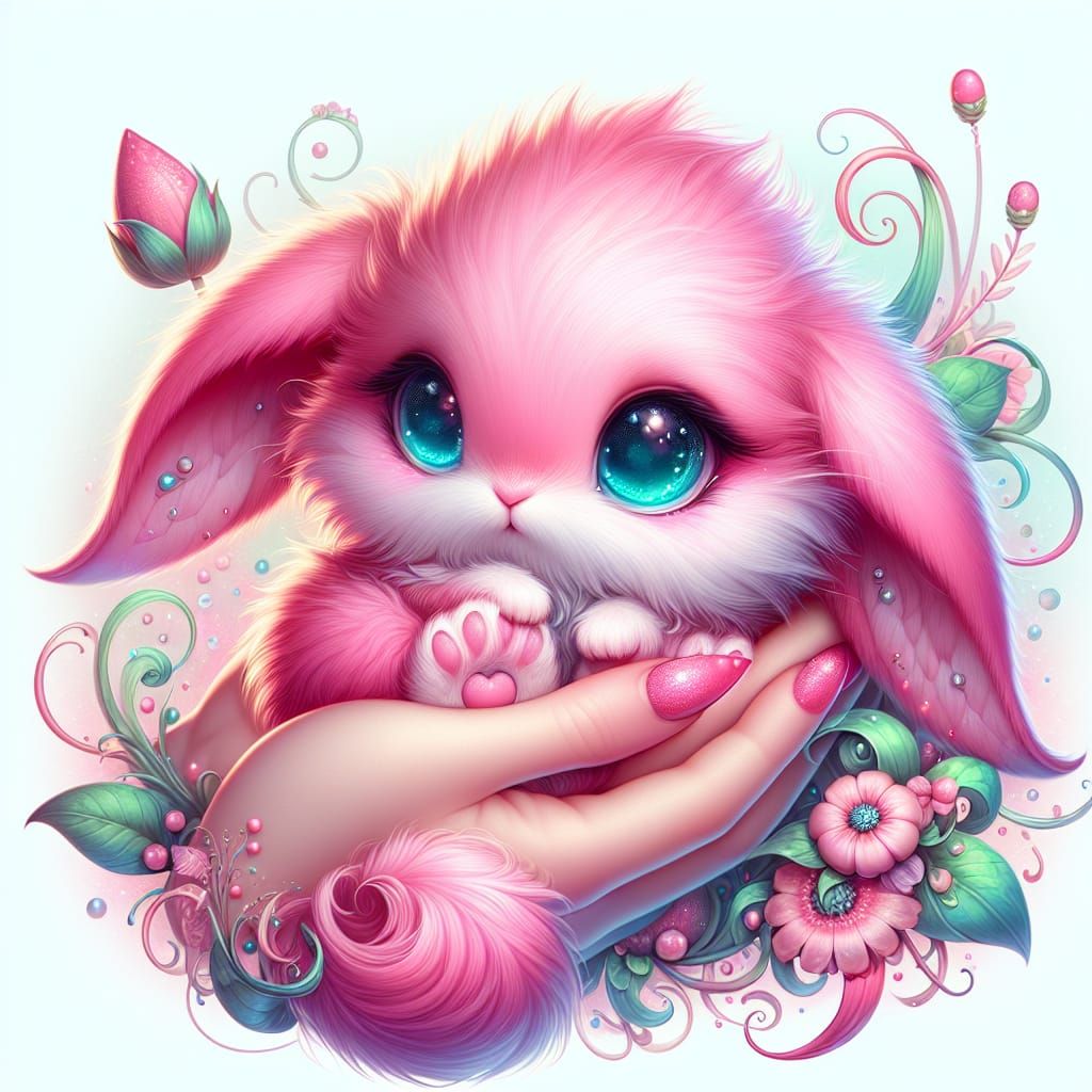 Enchanting Pink Bunny in Fantasy Setting