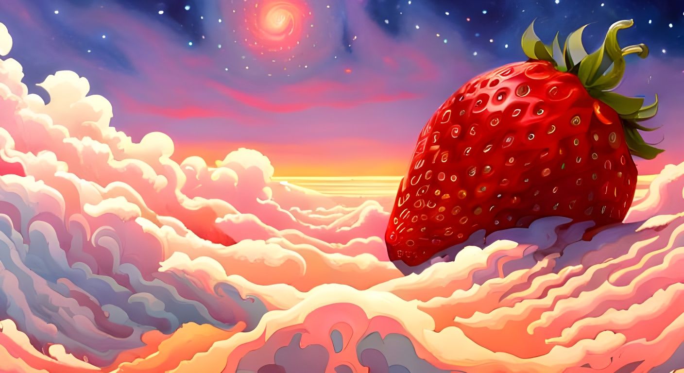 Radiant Strawberry on Psychedelic Clouds, Digital Art