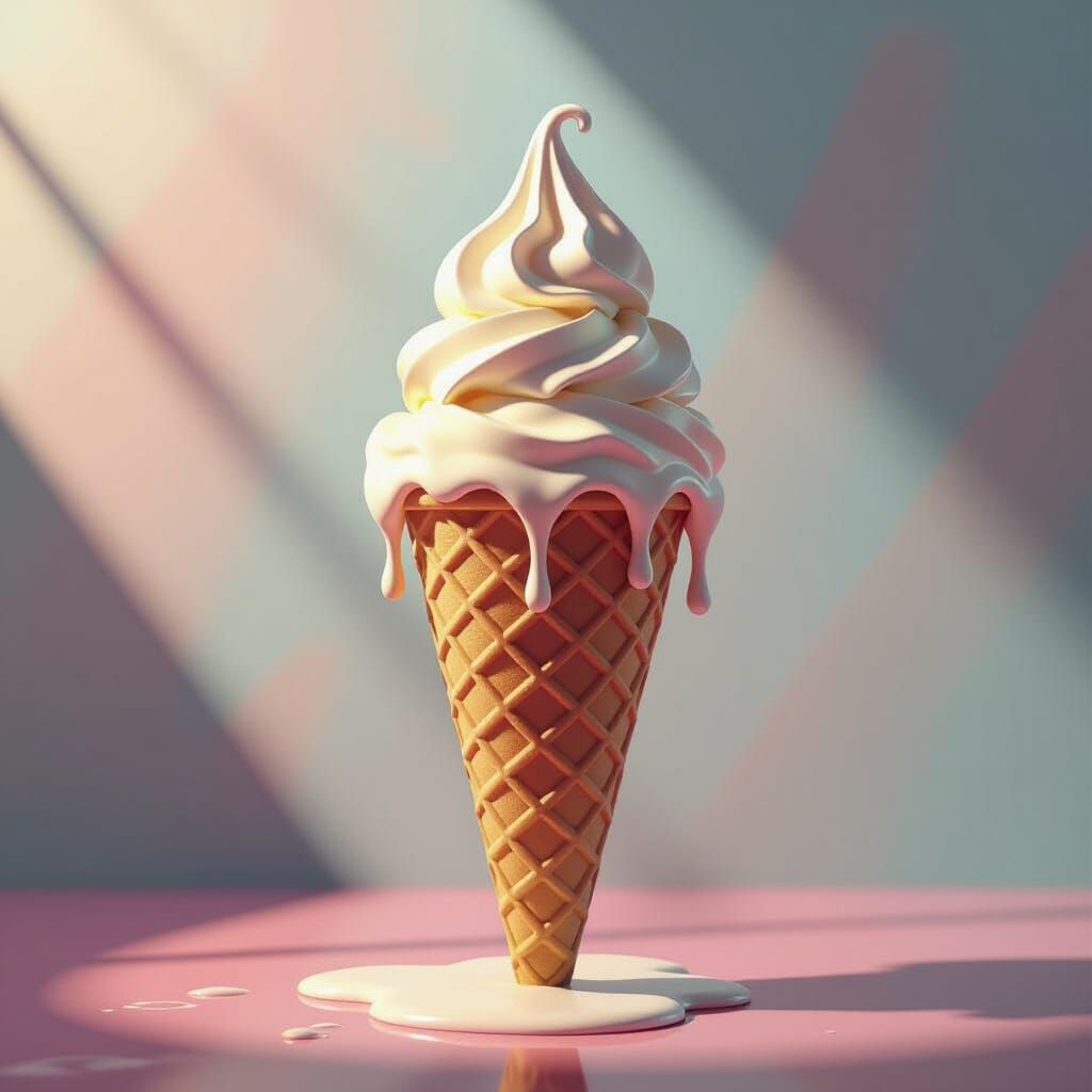 Hyperrealistic Ice Cream Cone with Abstract Background