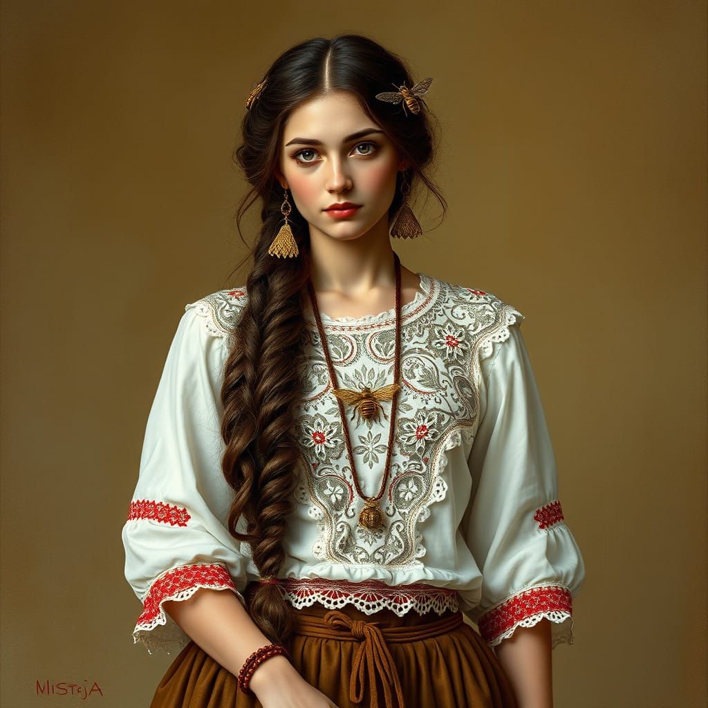 Austeja: Lithuanian Bee Goddess in Art Nouveau Style