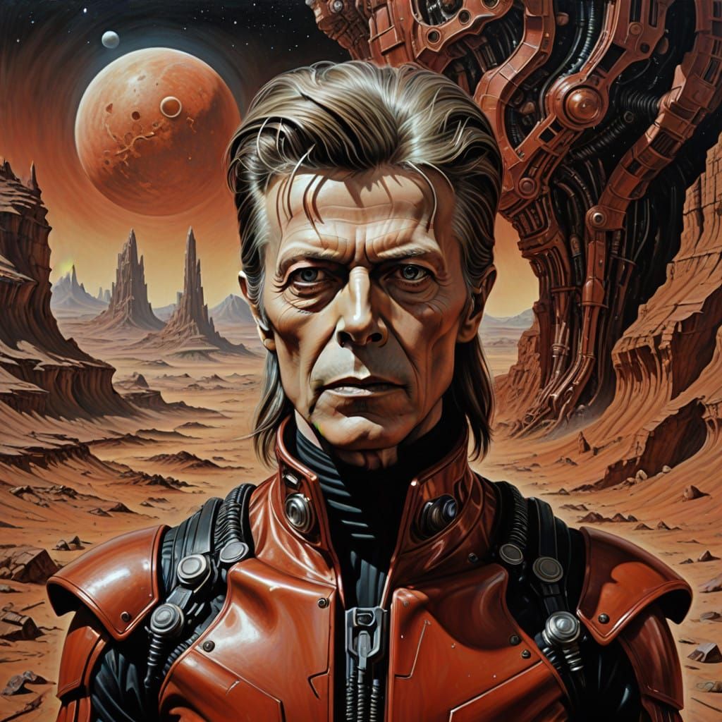 David Bowie in Red Spacesuit on Mars, as Otto Dix Oil Painti...