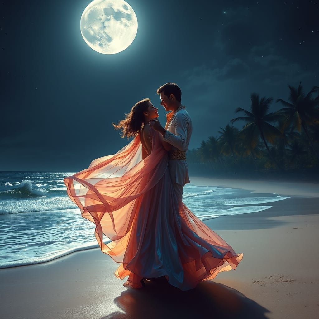 Ethereal Lovers Dance Under Full Moonlight