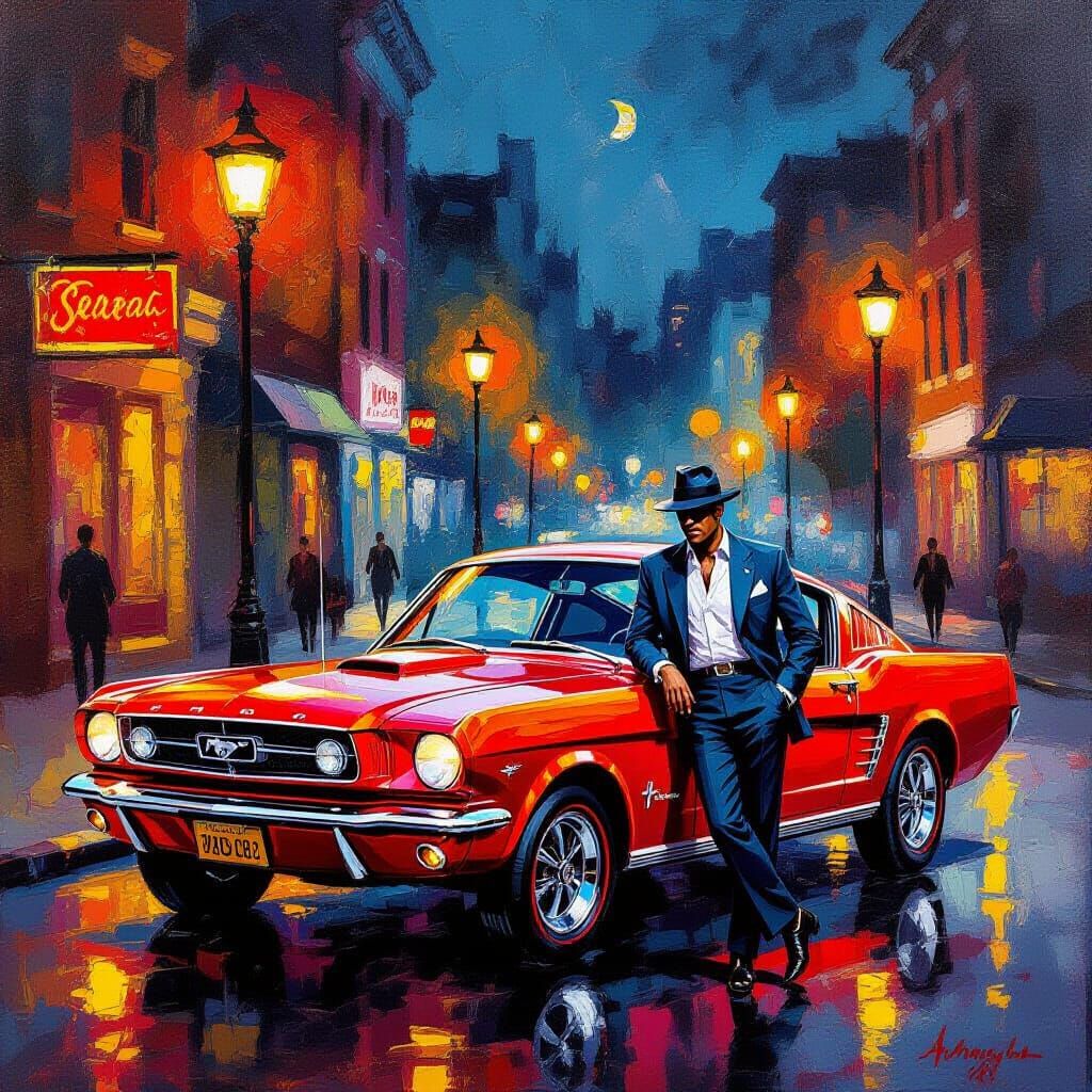 1960s Mustang Street Scene in Expressionist Style