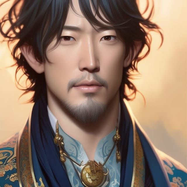 Handsome East Asian Elf Mage Portrait