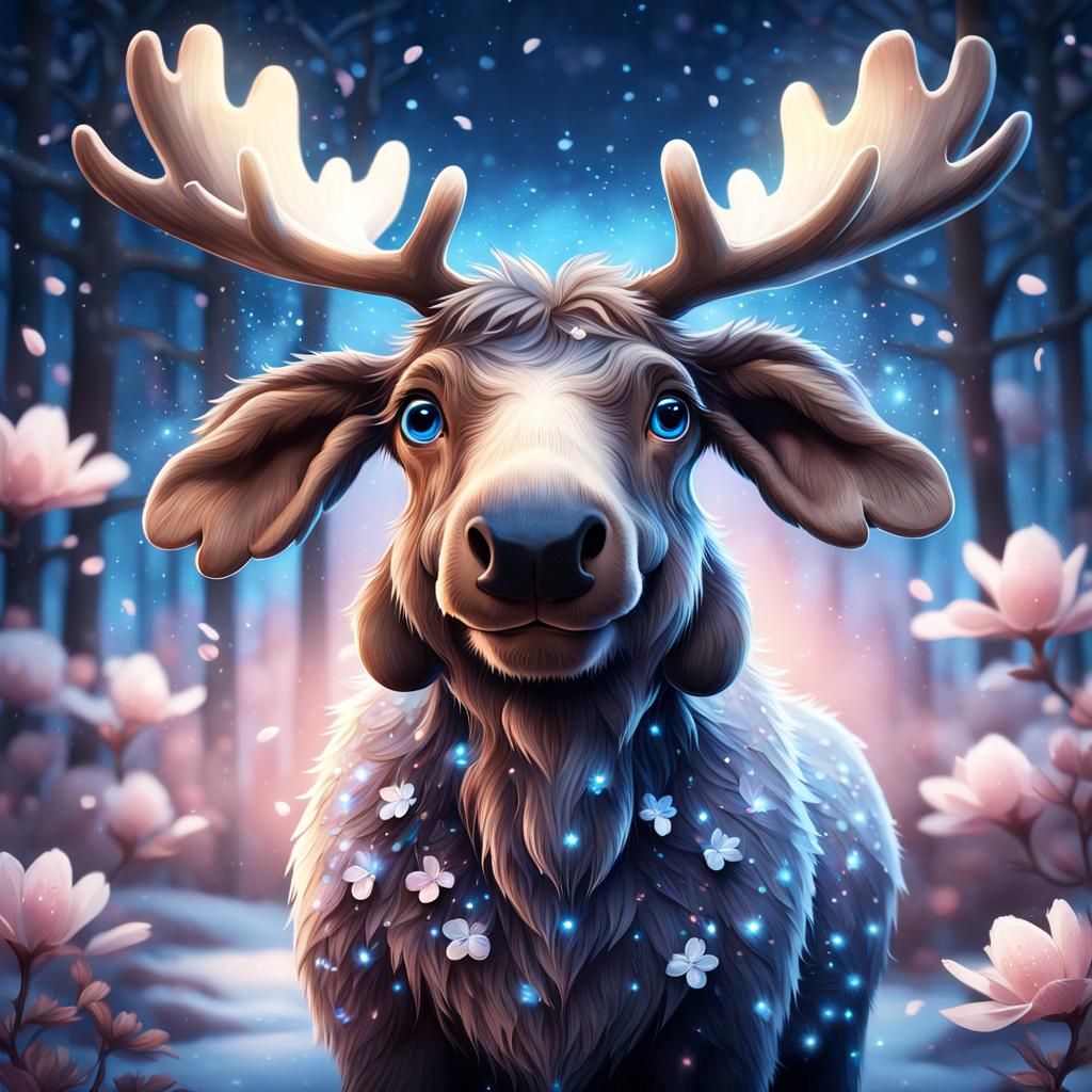 Adorable Anthropomorphic Moose Under Sakura Petals