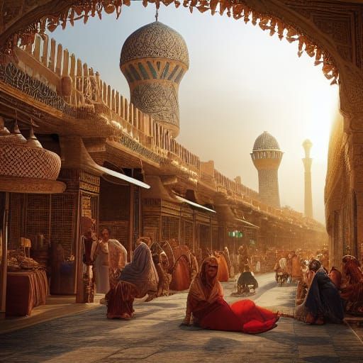 Bazaar in Ancient Babylon: Epic Digital Matte Painting
