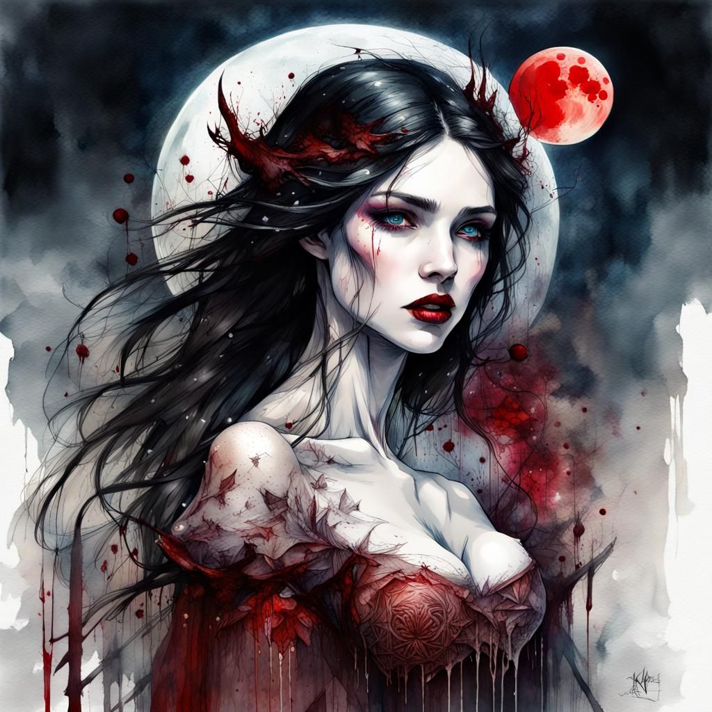 Ethereal Vampire Snow White Illuminated by Dark Fantasy Ligh...
