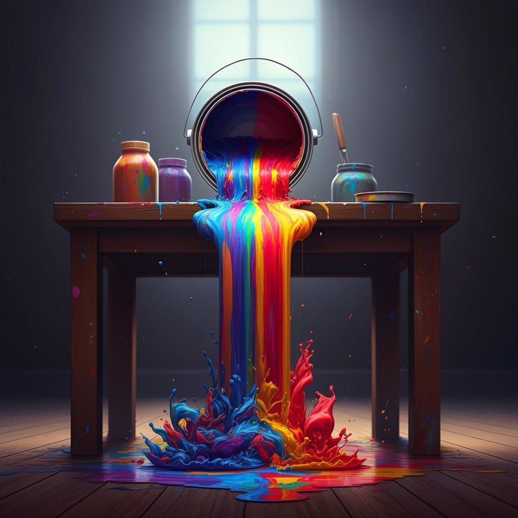 Colorful Waterfall of Paint in Hyperrealistic Style