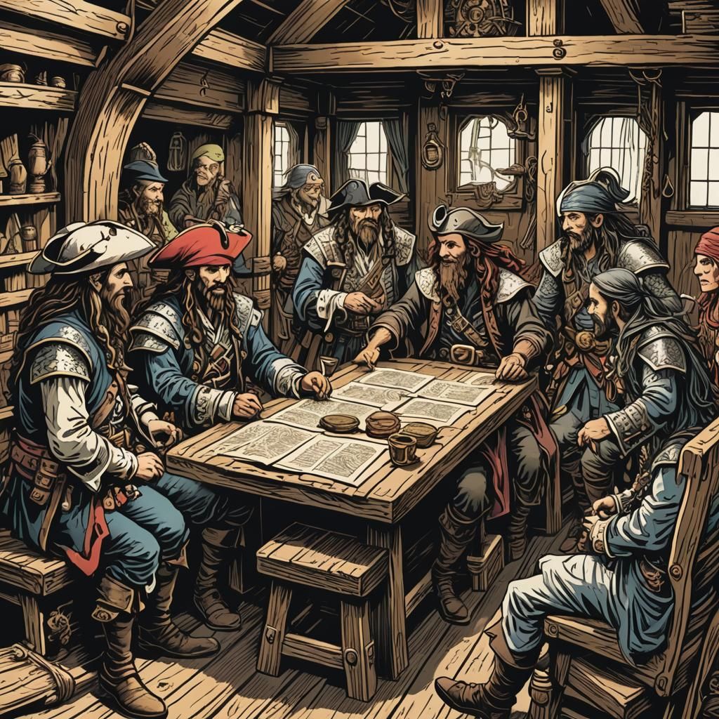 D&D Adventuring Group Meeting: Pirate Ship Woodcut