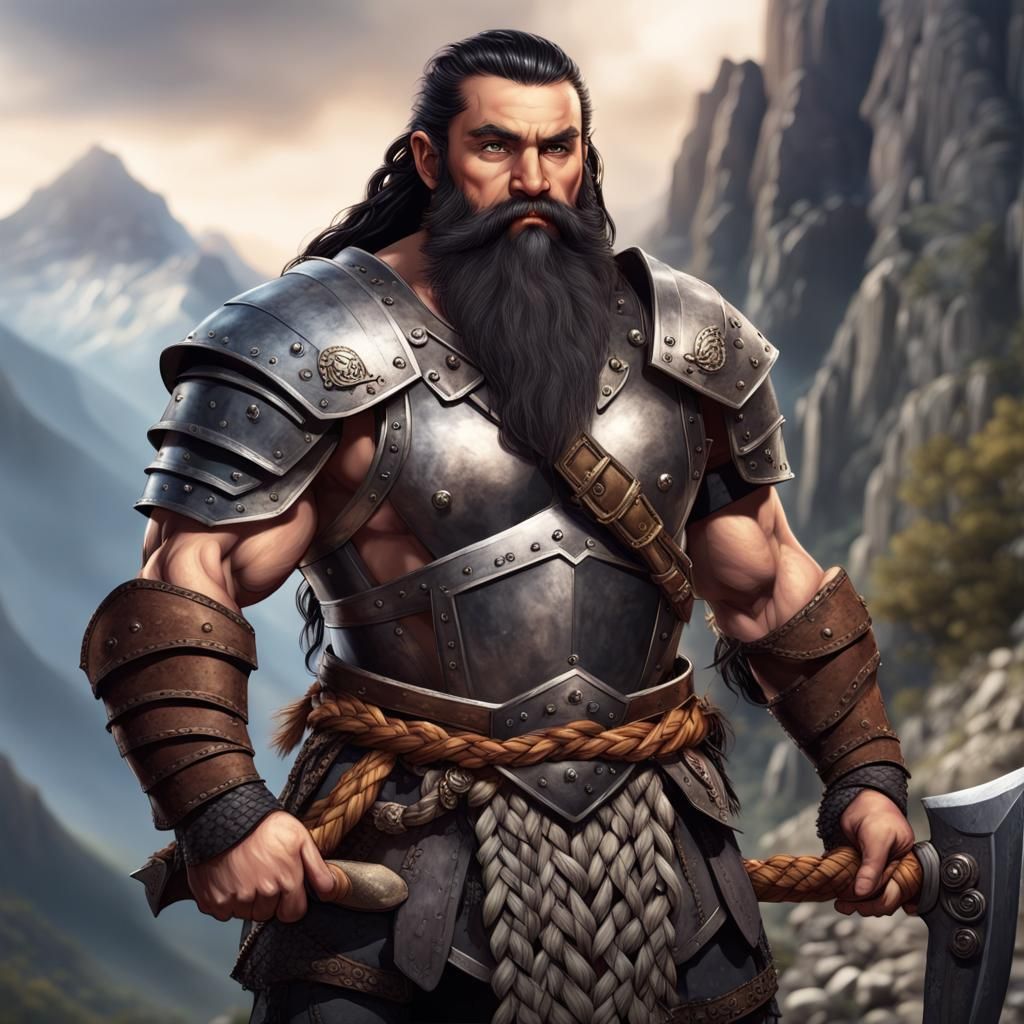 Warrior Dwarf Portrait With Axe and Braided Beard