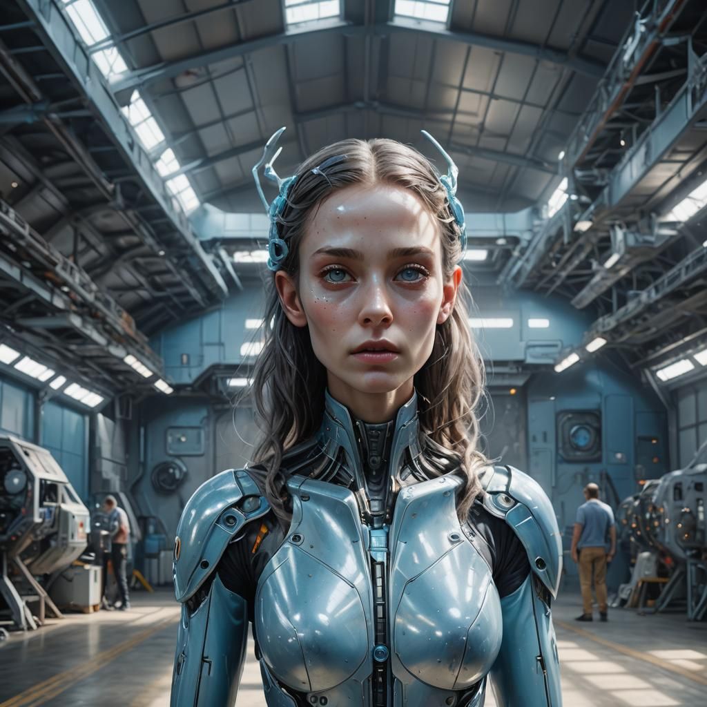 Extraterrestrial Woman in Hangar as Digital Art