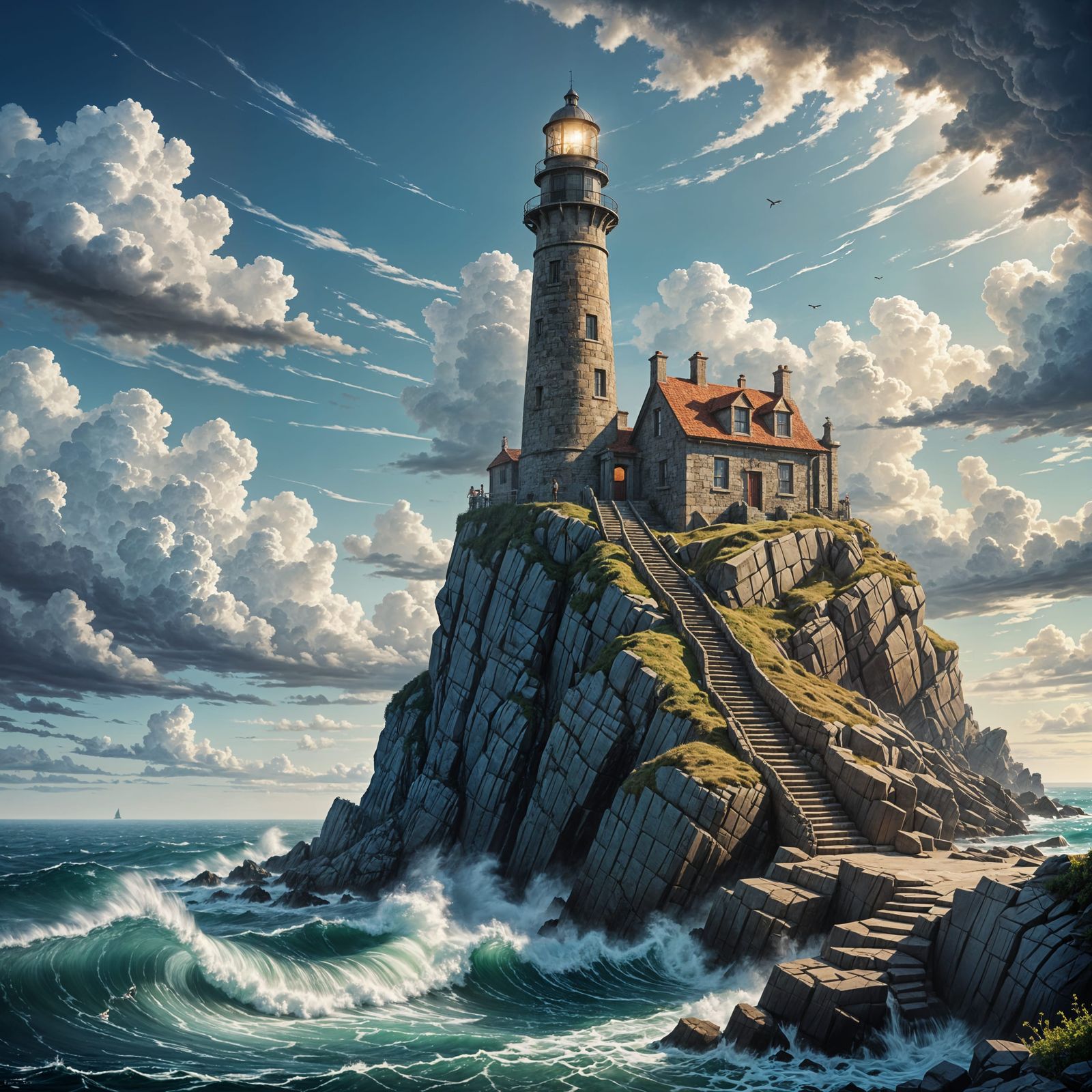 Majestic Lighthouse Overlooking Crashing Waves