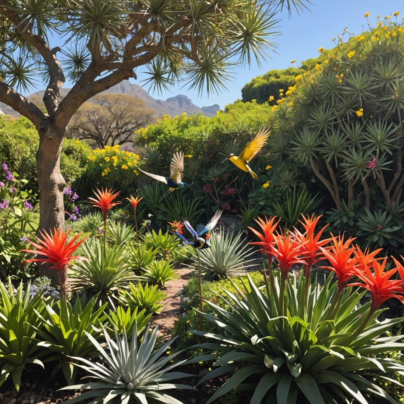Cape Town Garden in Springtime with Sunbirds