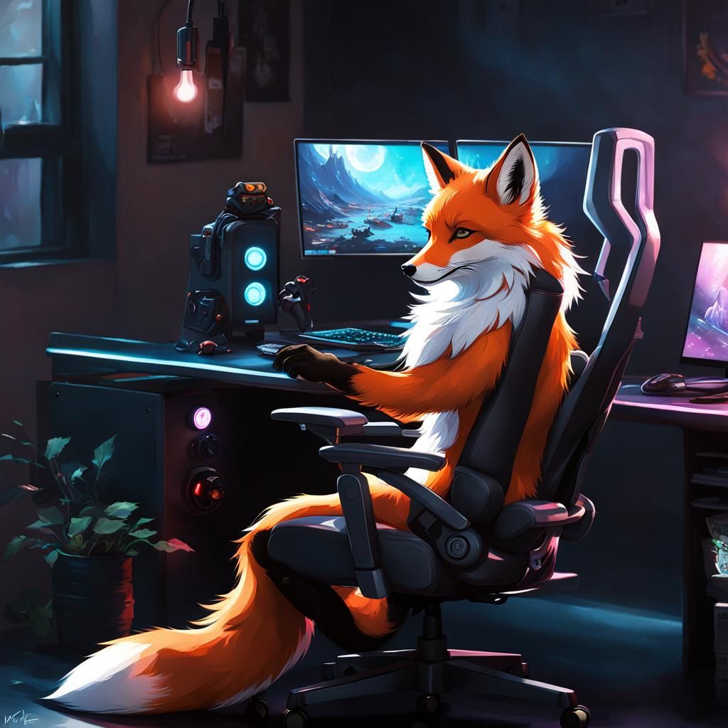Cute Fox Gamer on Gaming Chair