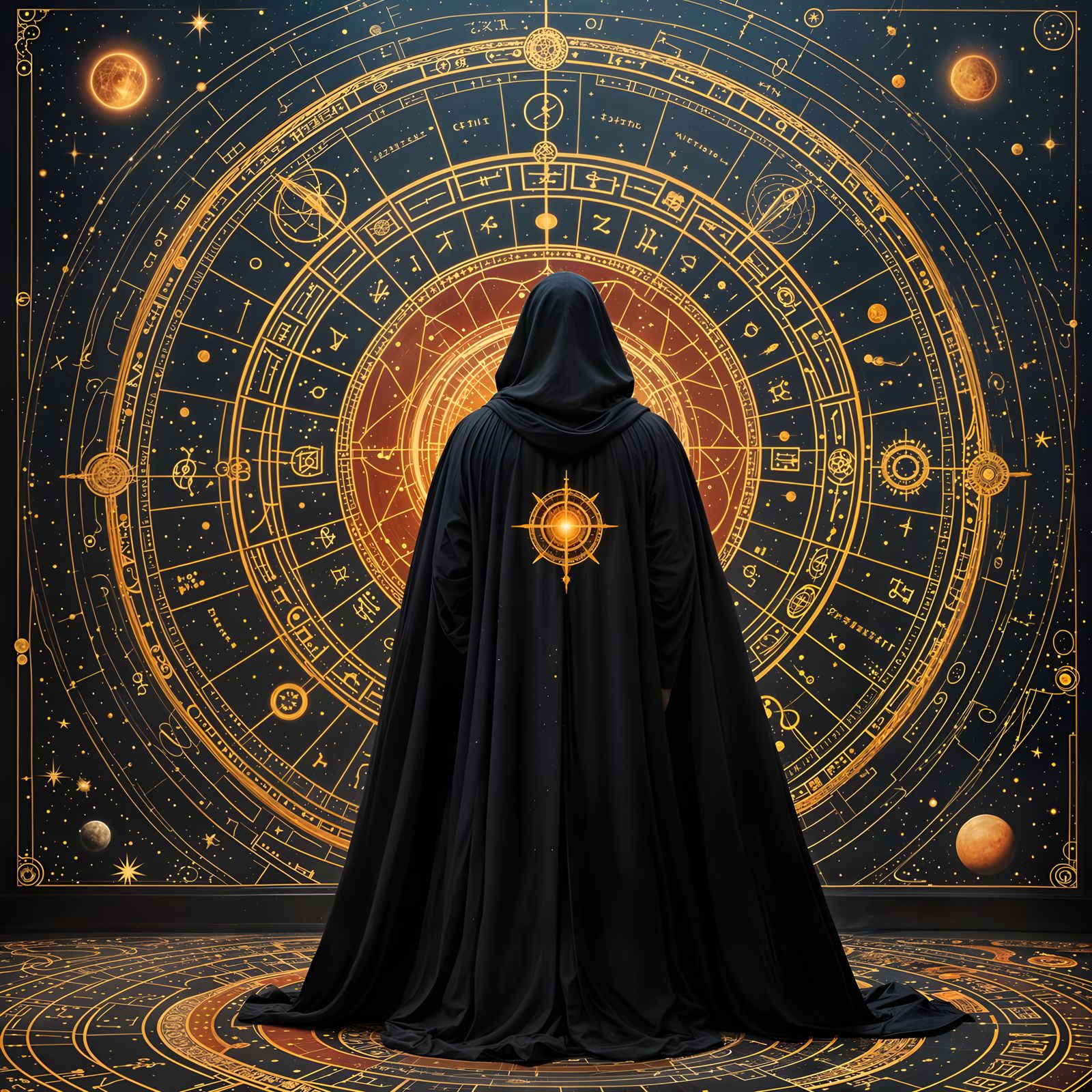 A Cloaked Cosmic Sage Studies Ancient Celestial Maps