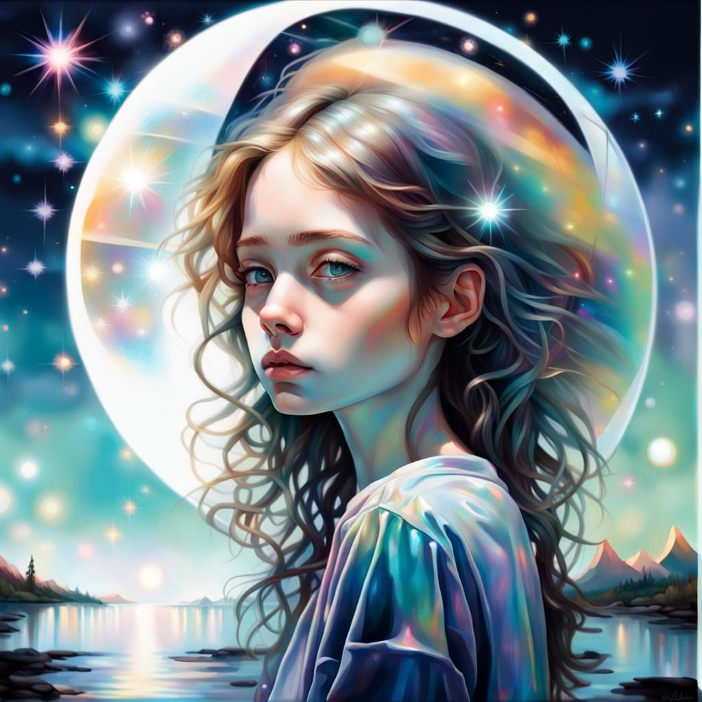 Iridescent Hologram Girl in Art Brut Style